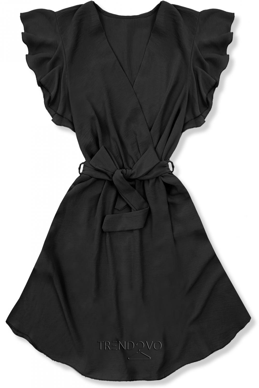 Čierne šaty s volánovými rukávmi