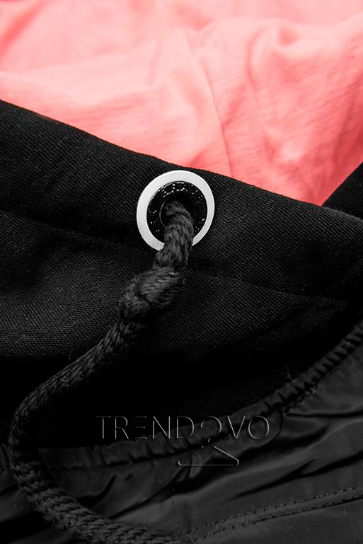 Čierno-ružová tepláková súprava s kombinovanými materiálmi