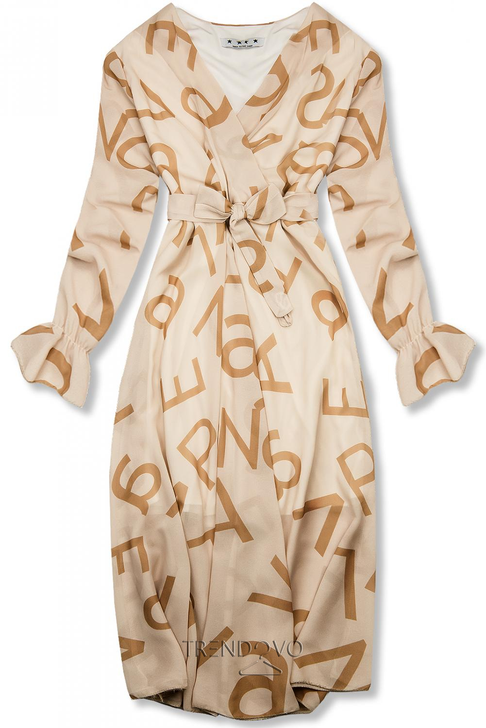 Béžové midi šaty s potlačou písmen
