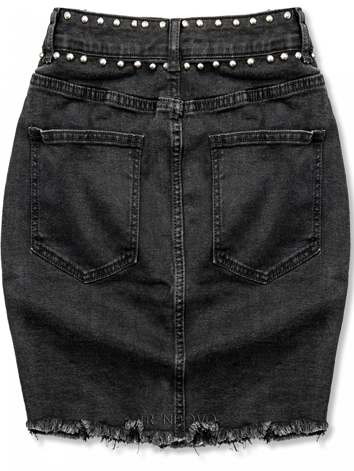 Čierna jeans sukňa so striebornými nitmi
