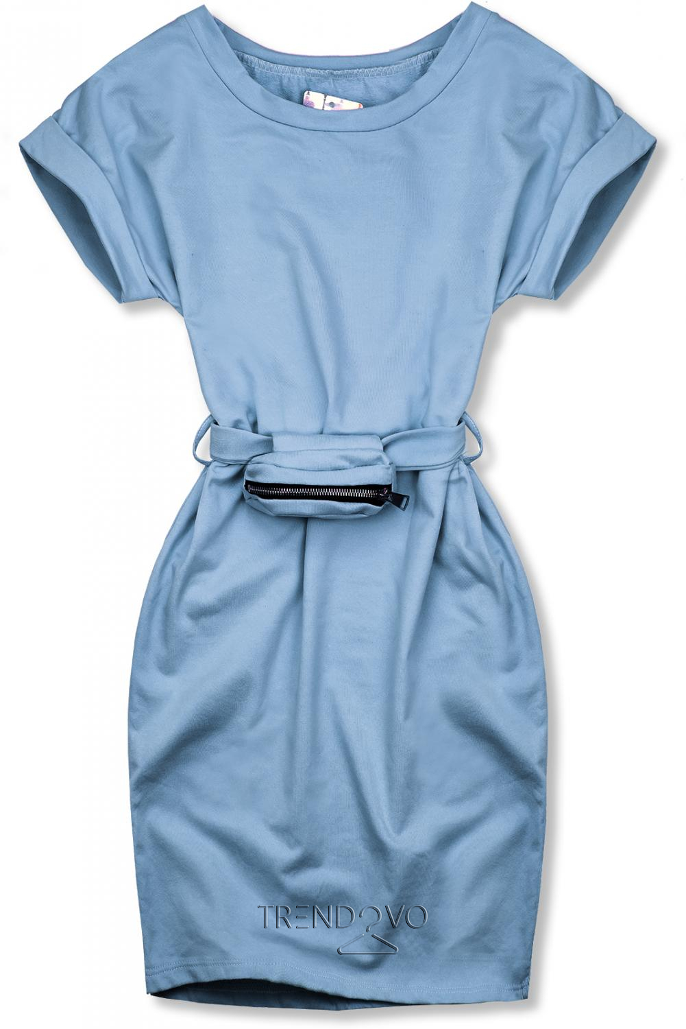 Baby blue basic šaty s malou taškou v páse