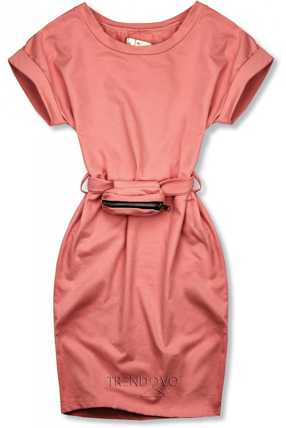 Lososovo ružové basic šaty s malou taškou v páse