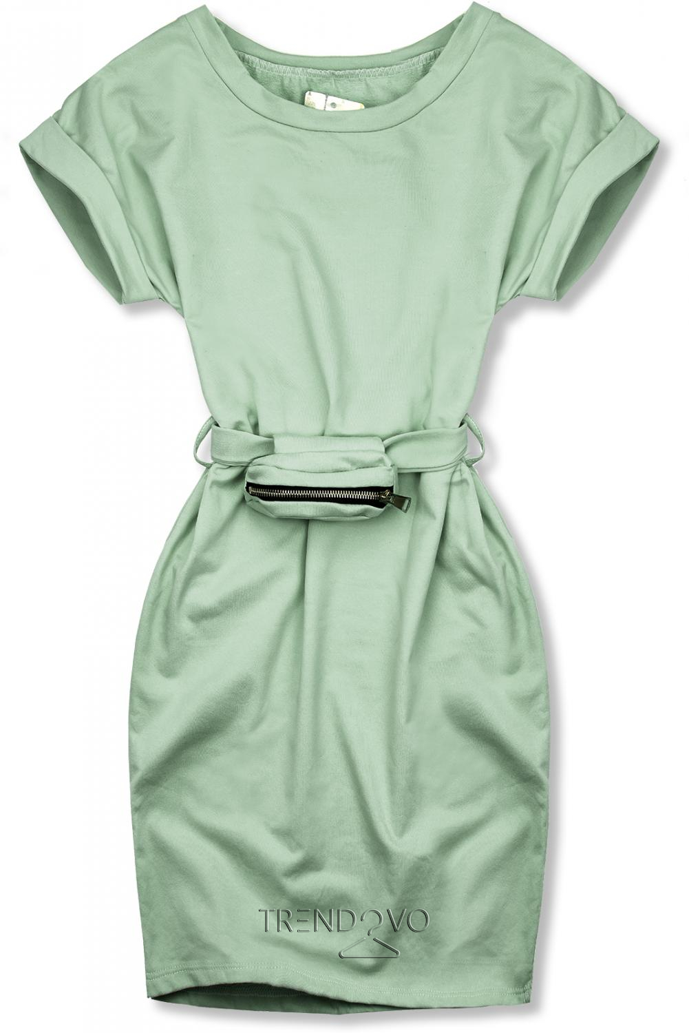 Svetlozelené basic šaty s malou taškou v páse
