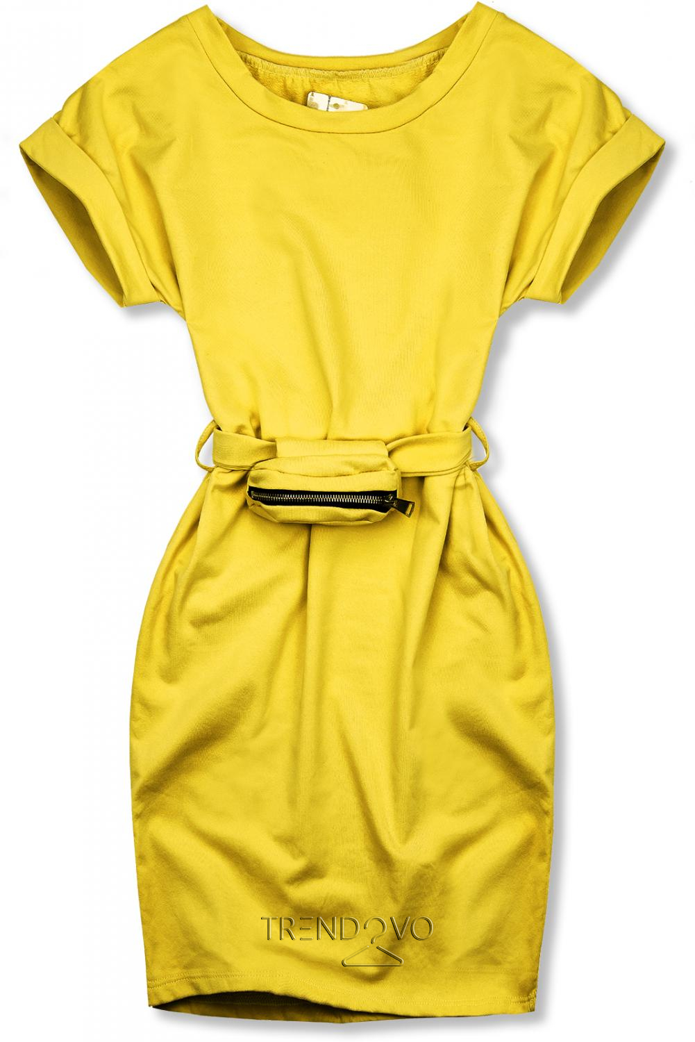 Žlté basic šaty s malou taškou v páse