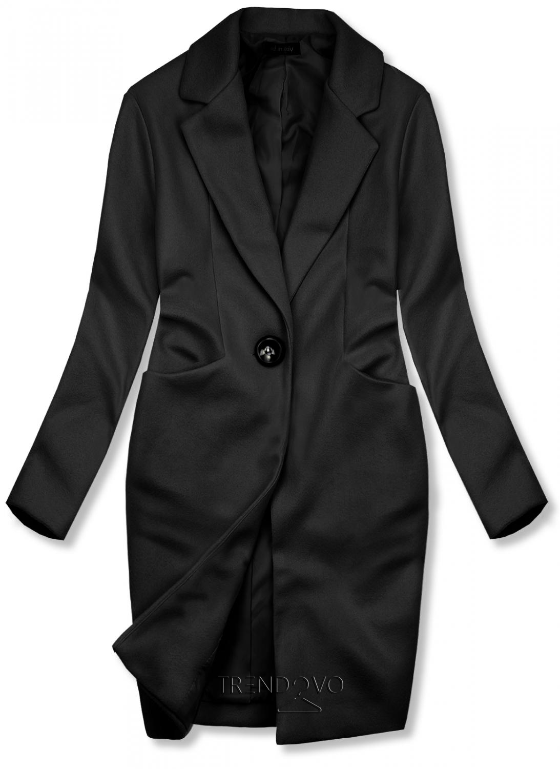 Čierny jarný kabát so zapínaním na gombík