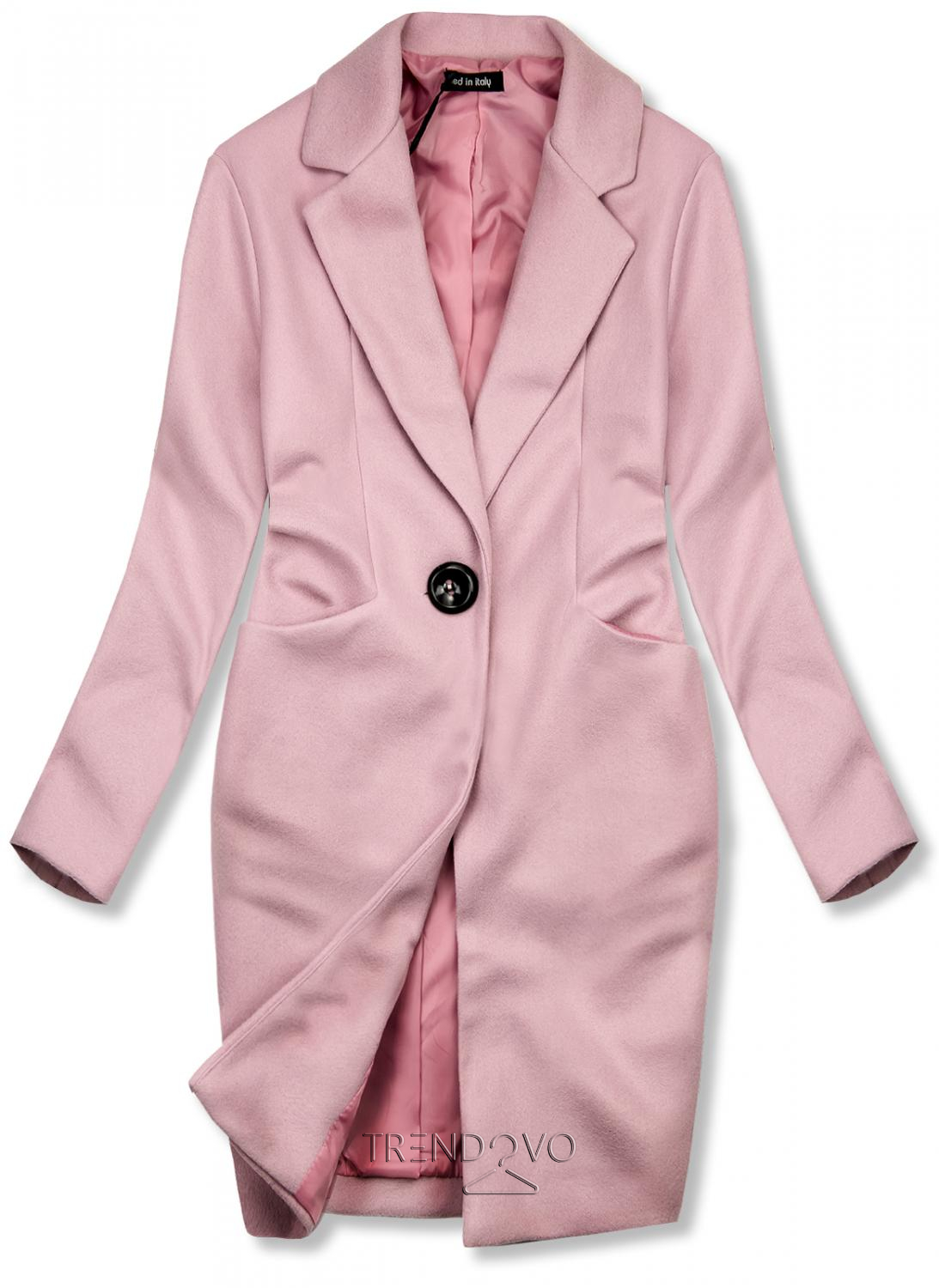 Ružový jarný kabát so zapínaním na gombík