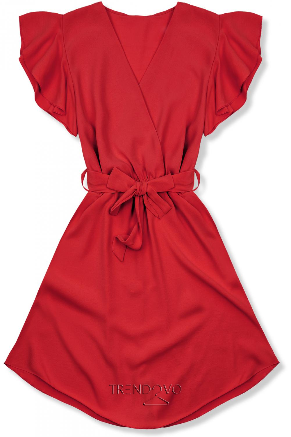 Červené šaty s volánovými rukávmi