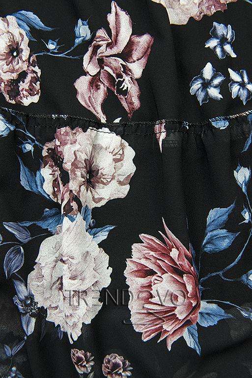 Kvetinové midi šaty čierne
