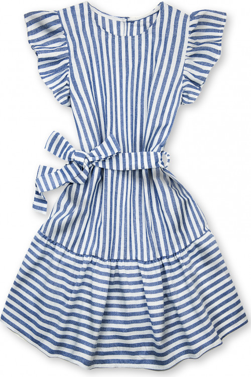 Bielo-modré pruhované šaty s volánmi