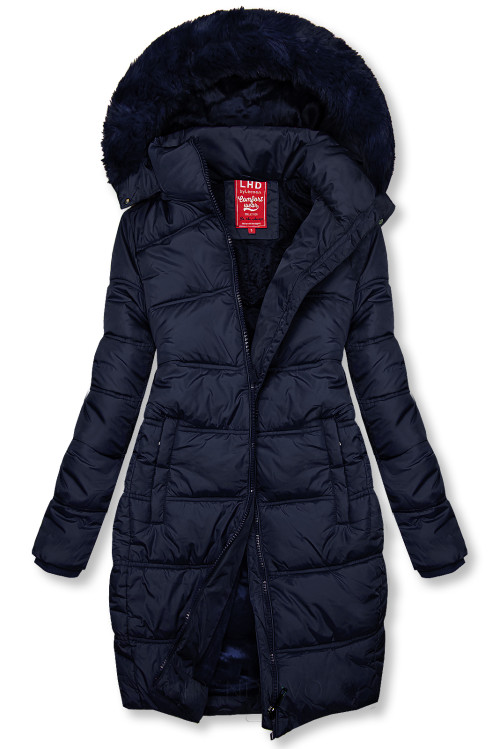 Tmavomodrá zimná bunda v prešívanom dizajne