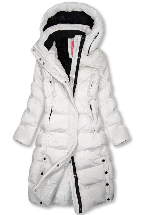 Extra teplá dlhá zimná bunda v bielej farbe