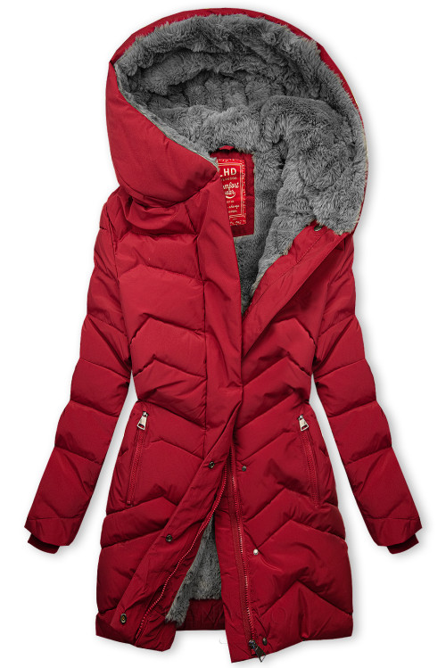 Červená prešívaná zimná bunda s plyšom