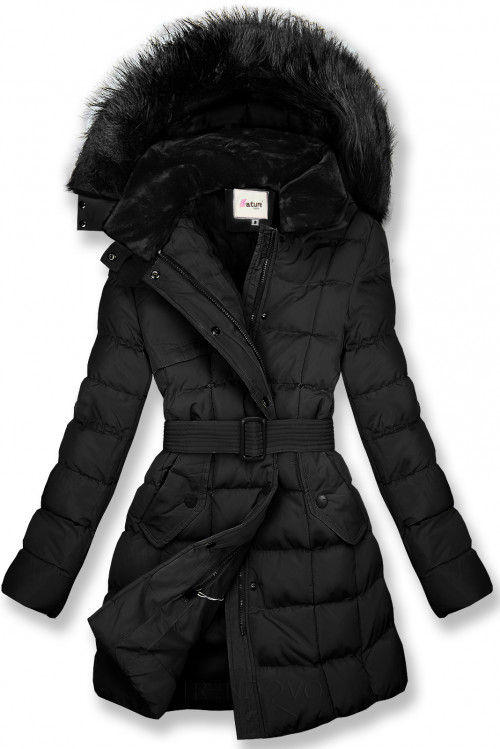 Čierna zimná bunda s plyšovým golierom