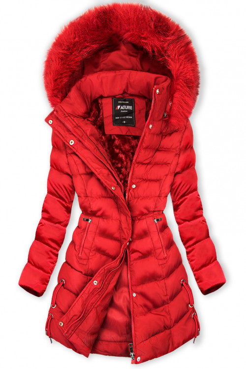 Červená zimná bunda s odopínateľnou kapucňou