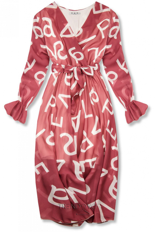Tmavoružové midi šaty s potlačou písmen