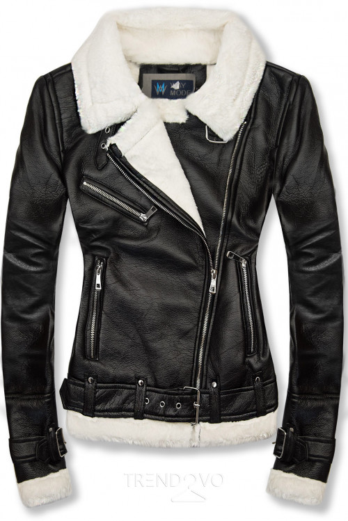 Čierno-biela zateplená koženková bunda