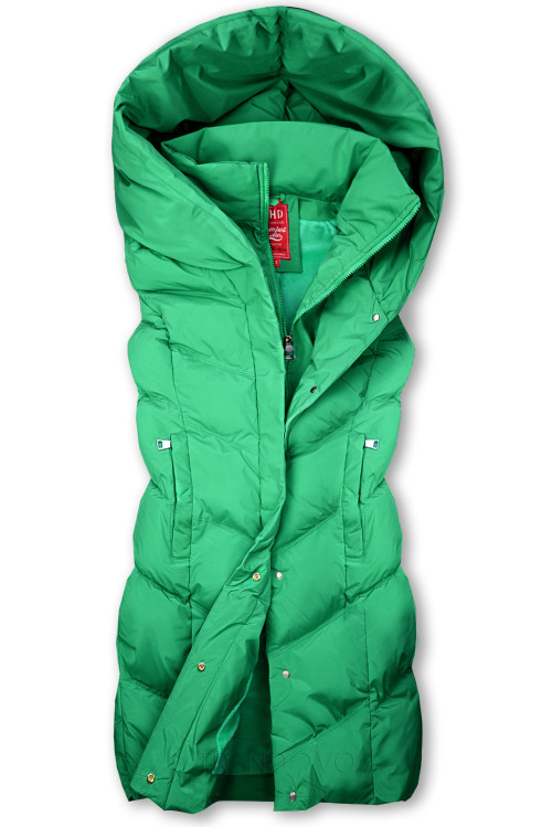 Zelená zimná vesta s kapucňou