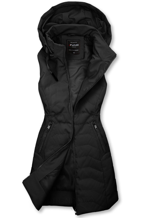 Prešívaná vesta s odopínateľnou kapucňou čierna