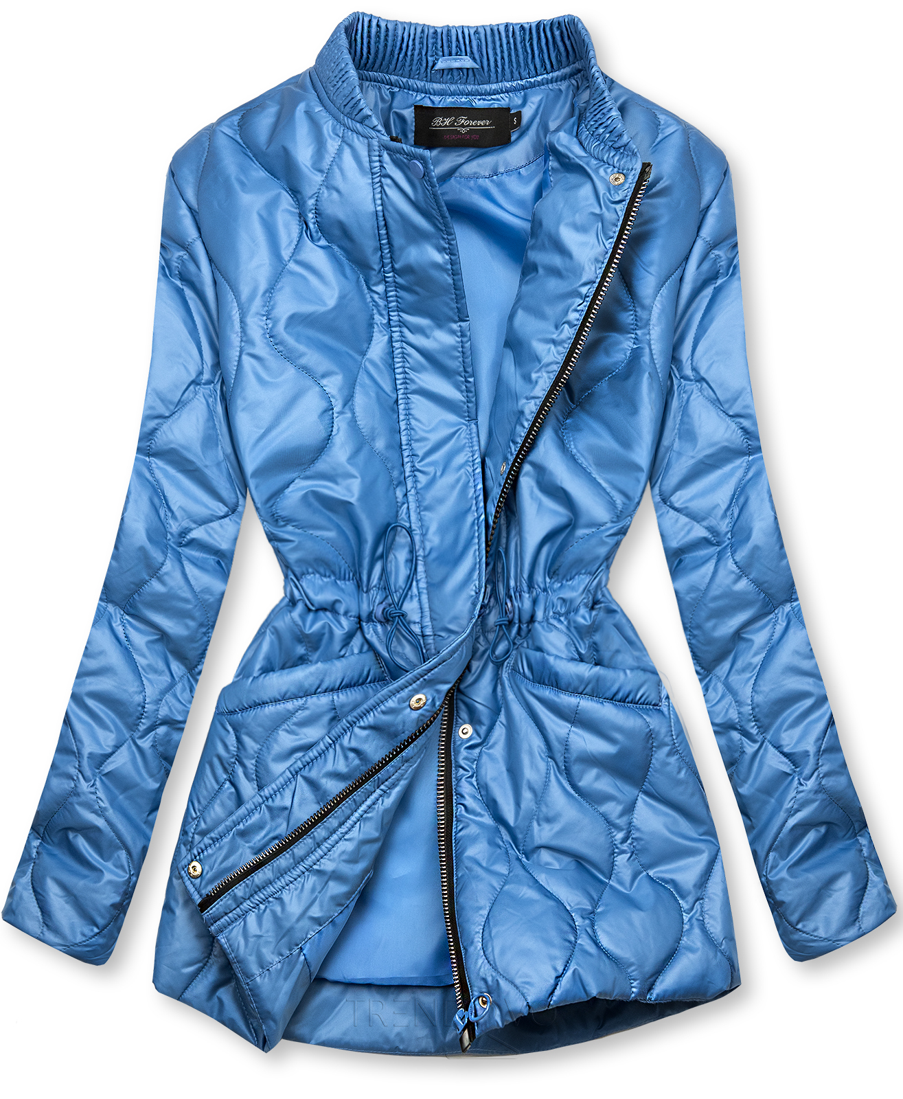 Modrá prešívaná bunda bez kapucne