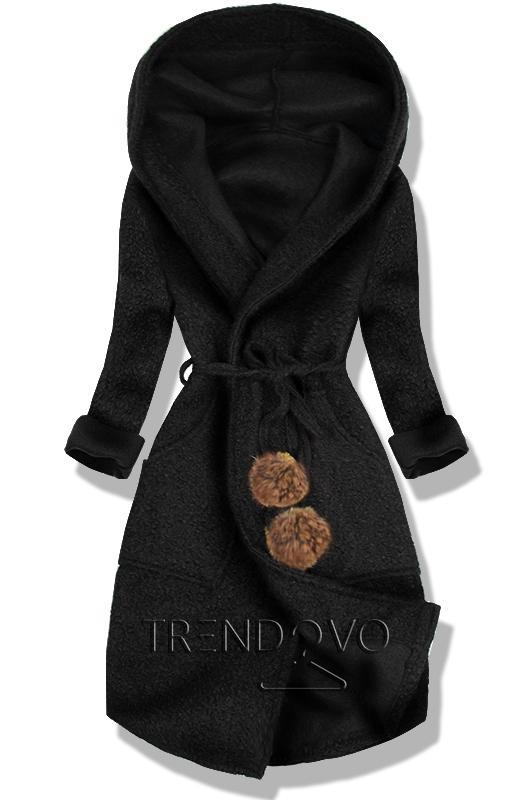Čierny jarný kabát s kapucňou