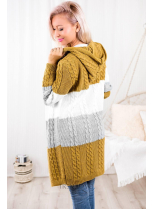 Horčičovožltý pletený sveter s kapucňou