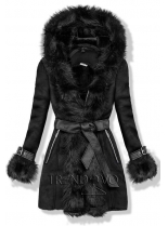 Čierny kožušinový kabát