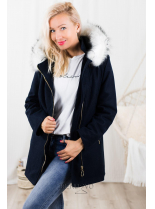 Tmavomodrý kabát s kapucňou