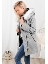 Sivý kabát s kapucňou