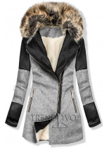 Svetlosivý zimný kabát s kožušinovou podšívkou