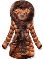 Hnedá zimná bunda s kožušinovým lemom