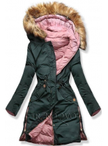 Zeleno/ružová obojstranná zimná bunda