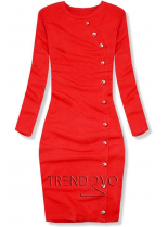 Červené strečové šaty s dekoratívnymi gombíkmi