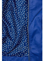 Kobaltovomodrá koženková bunda s kvetinovou podšívkou