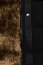 Čierna zimná bunda s plyšom a kožušinou