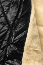 Čierno-béžová lesklá zimná bunda s opaskom