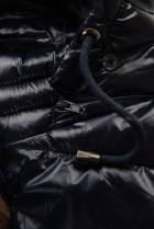 Tmavomodrá lesklá prešívaná bunda s kapucňou