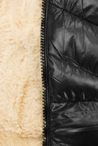 Čierna/béžová lesklá bunda s opaskom