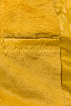 Žltá zimná krátka bunda s hnedou kožušinou
