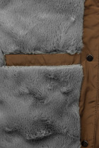 Hnedá prešívaná zimná bunda s plyšom