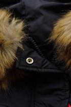 Tmavomodrá zimná bunda s kapucňou a kožušinou