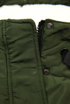 Olivová predĺžená zimná bunda s béžovou kožušinou