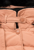 Broskyňovo oranžová zimná bunda s plyšovým golierom