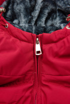 Červená zimná bunda so sivým plyšom