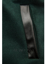 Tmavozelený kabát s koženkovými detailami