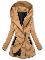 Hnedý kabát s koženkovými detailami
