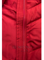 Červená predĺžená bunda s opaskom