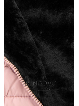 Ružová prešívaná bunda s čiernou plyšovou podšívkou