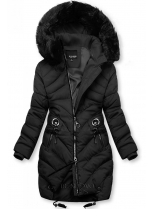 Čierna zimná bunda s umelou kožušinou