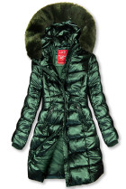 Smaragdovozelená lesklá zimná bunda s odnímateľnou kožušinou