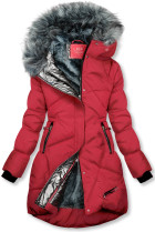 Červená zimná bunda so strieborným lemom